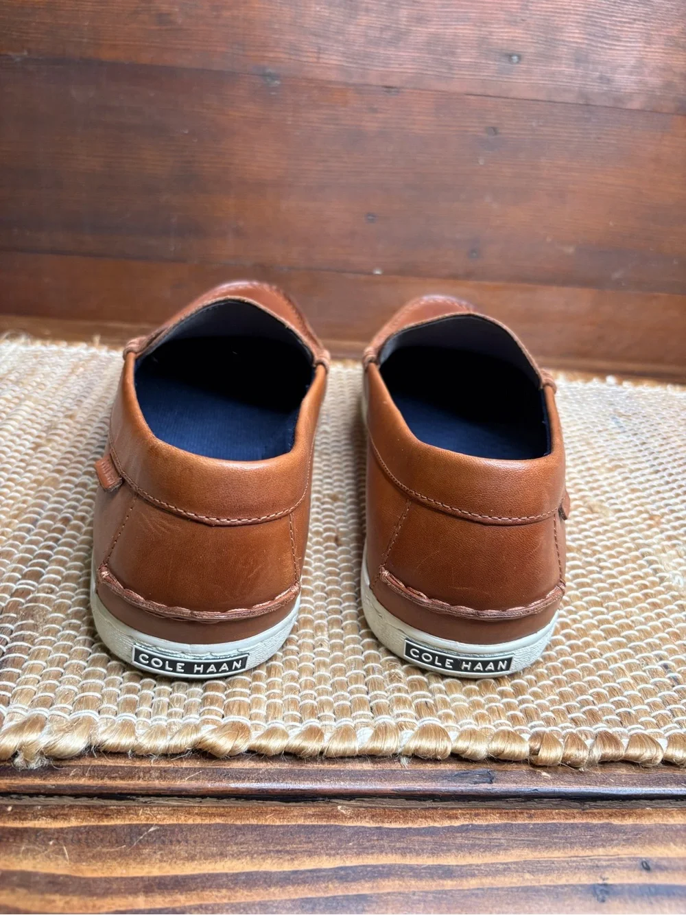 Cole Haan Men's Size 13M Cognac Brown Leather Loafers Rubber Sole Boat Shoes